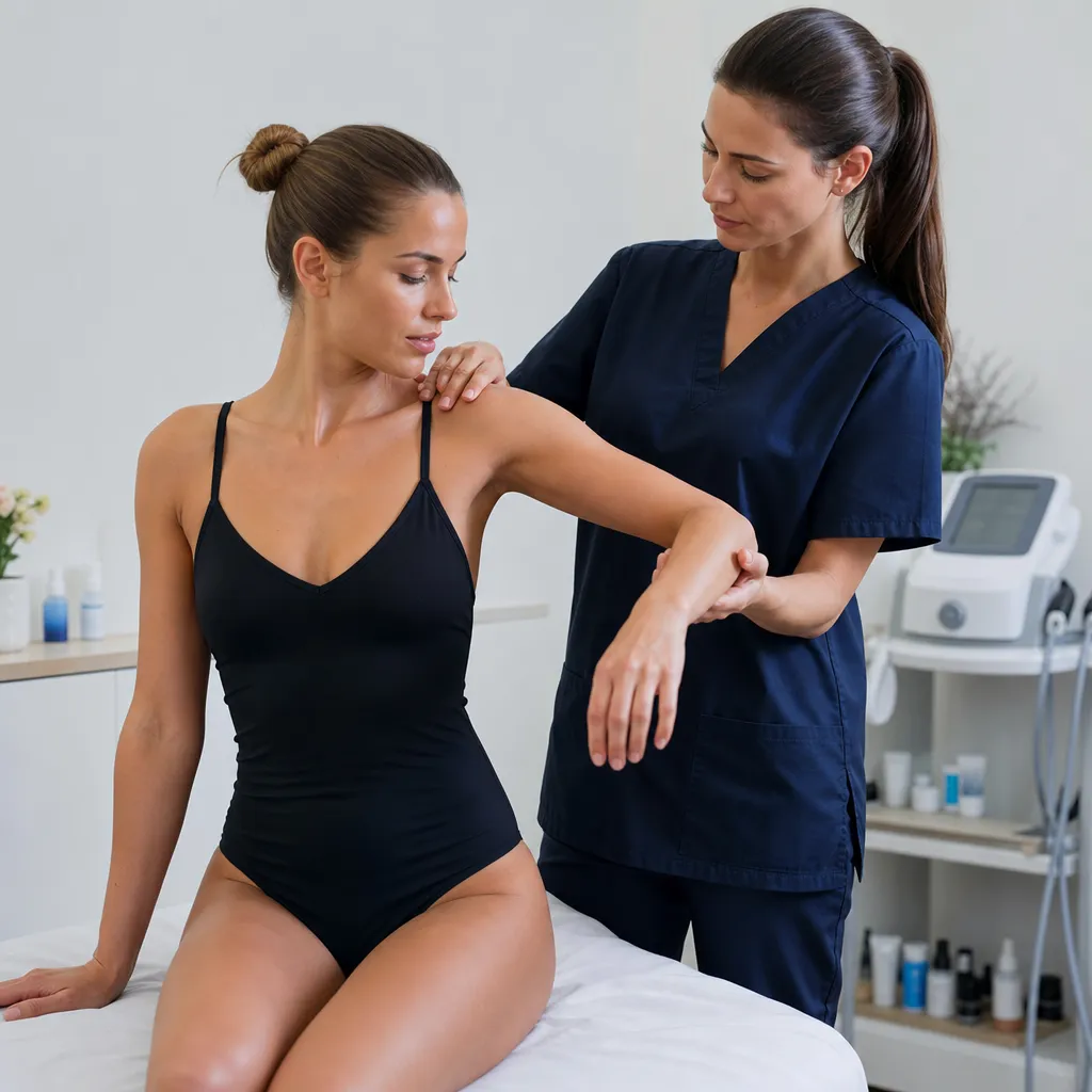 Masseur-kinésithérapeute réalisant un bilan avant body sculpting