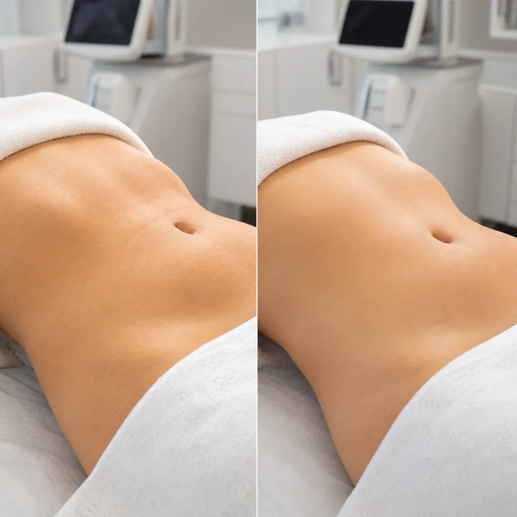 Comparaison visuelle avant/après body sculpting non invasif abdomen