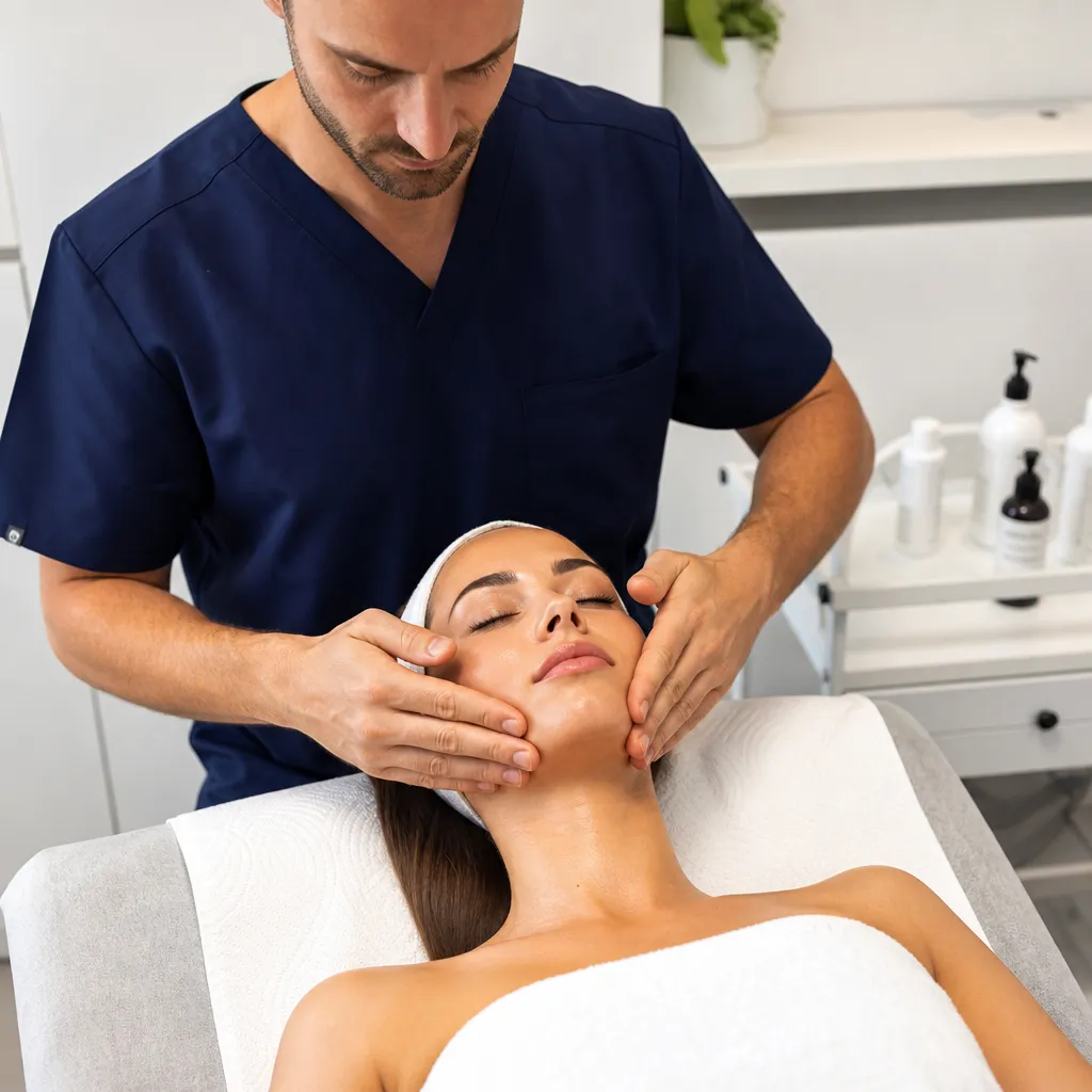 Drainage lymphatique du visage réalisé par un kinésithérapeute en cabinet