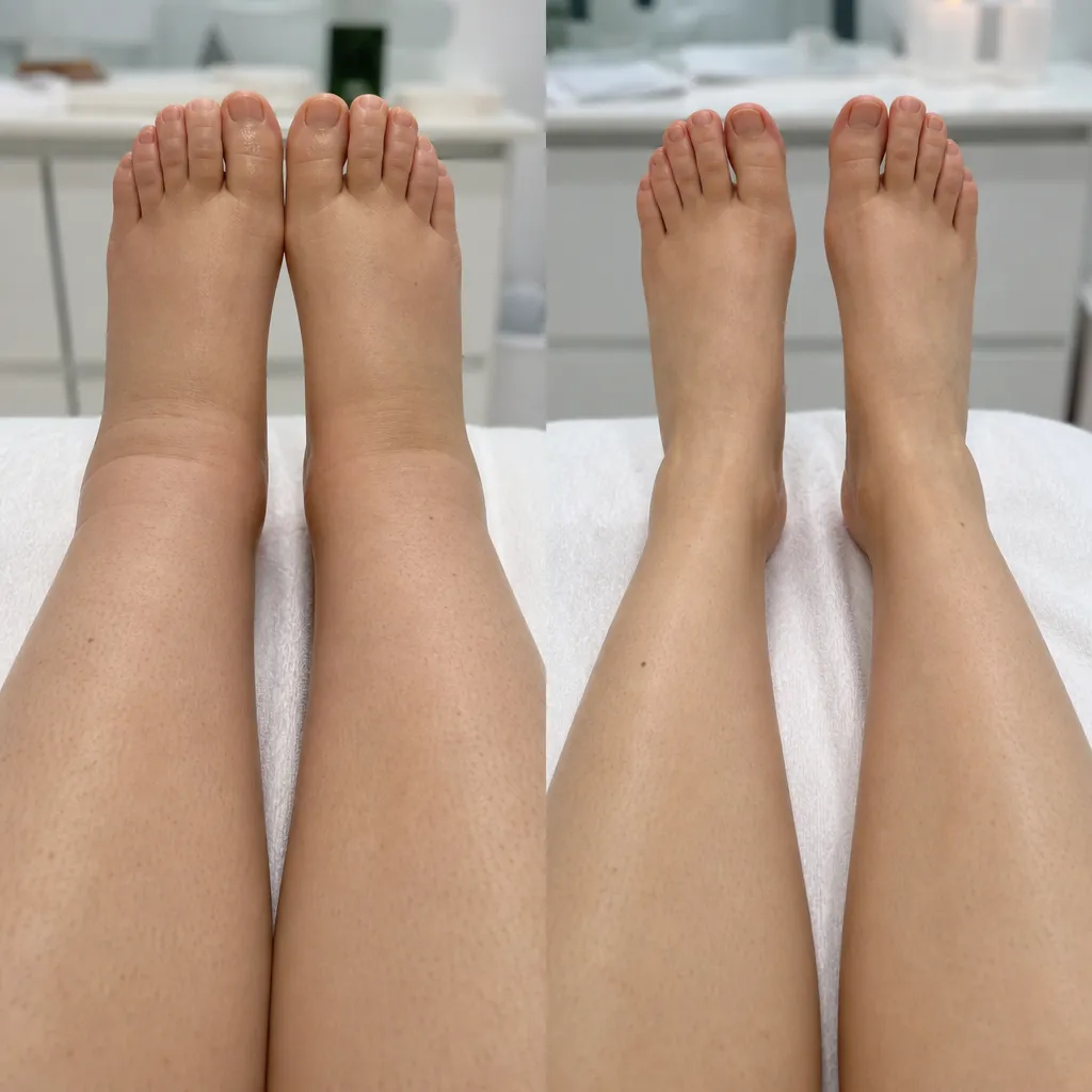 Avant/après drainage lymphatique grossesse : réduction des œdèmes des chevilles après 3 séances