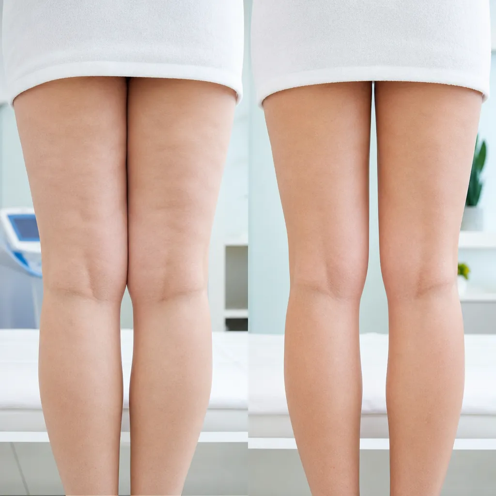 Résultats avant/après drainage lymphatique sur cellulite aqueuse des cuisses