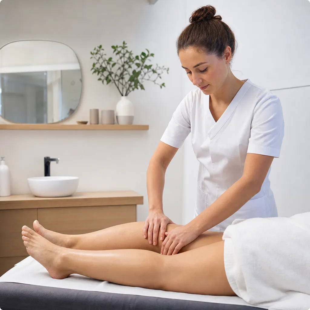 Masseur-kinésithérapeute diplômé d’État réalisant un drainage lymphatique manuel