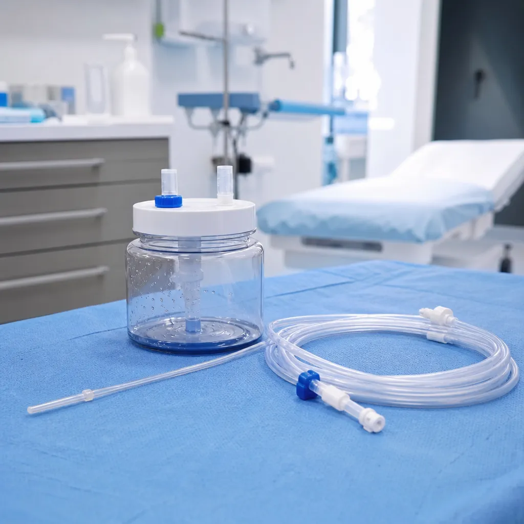 Drain de Redon et flacon sous vide utilisés en chirurgie orthopédique