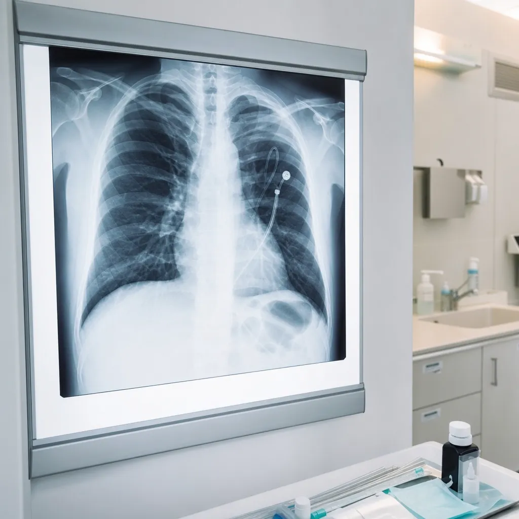 Radiographie thoracique montrant la position d’un drain pleural