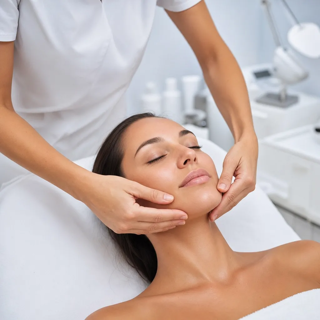Drainage lymphatique facial Hollywood Face : manœuvres sur les joues et le contour du menton
