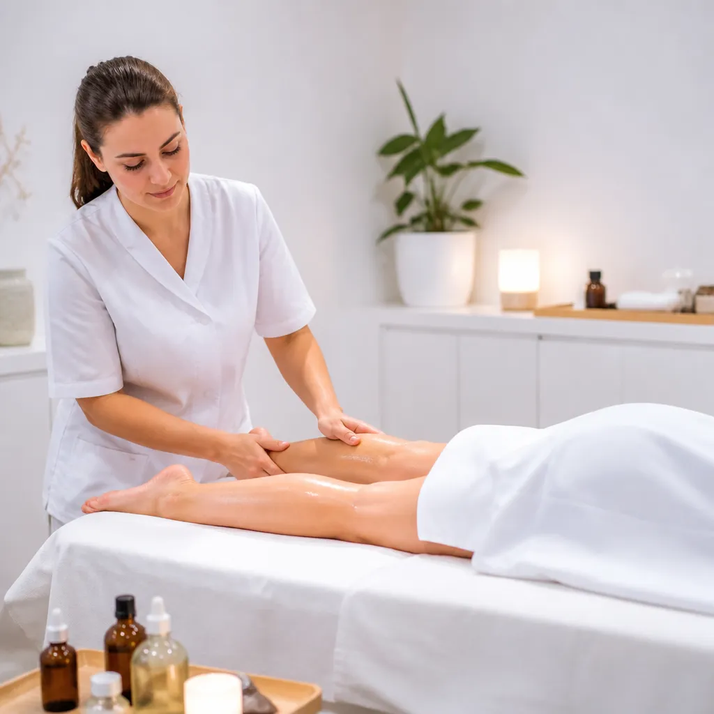 Massage des jambes avec huile essentielle
