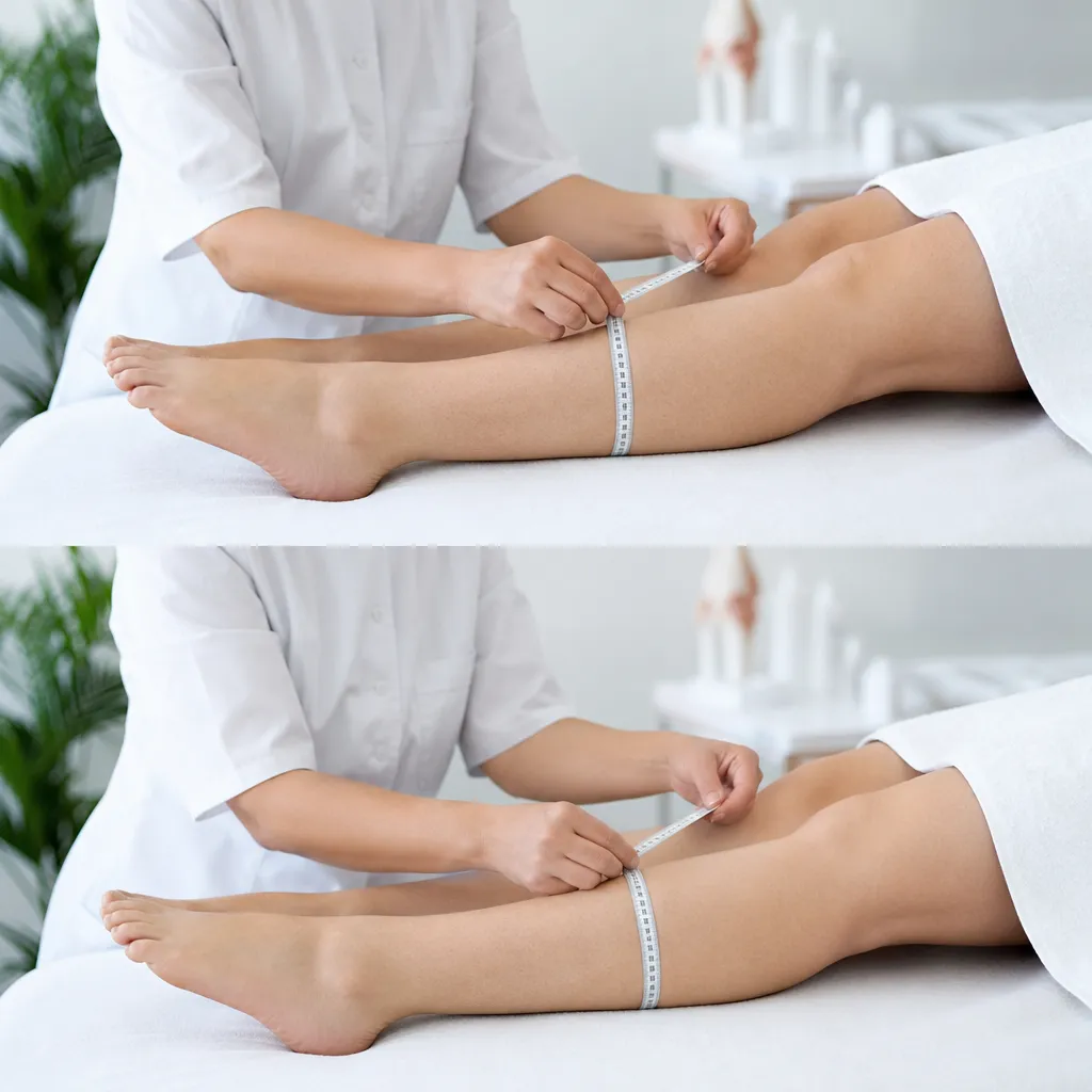 Mesure de la circonférence du membre inférieur avant et après drainage lymphatique