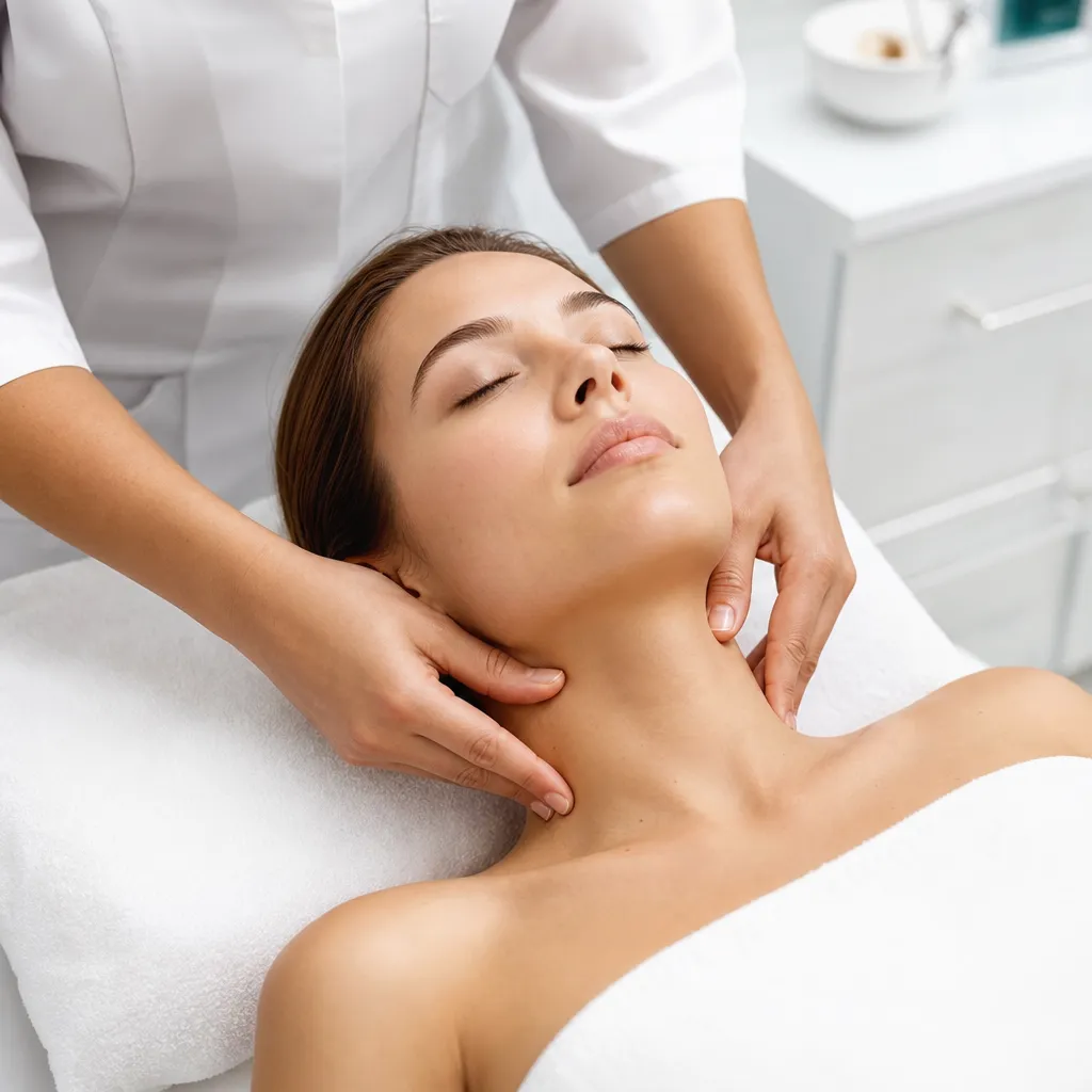 Drainage lymphatique facial : pressions douces sur les ganglions cervicaux antérieurs
