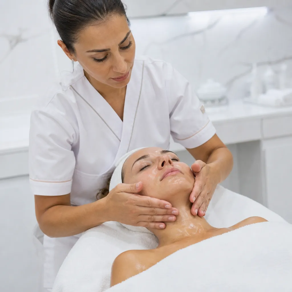 Praticienne Magiques Moments effectuant le drainage lymphatique facial post-chirurgical