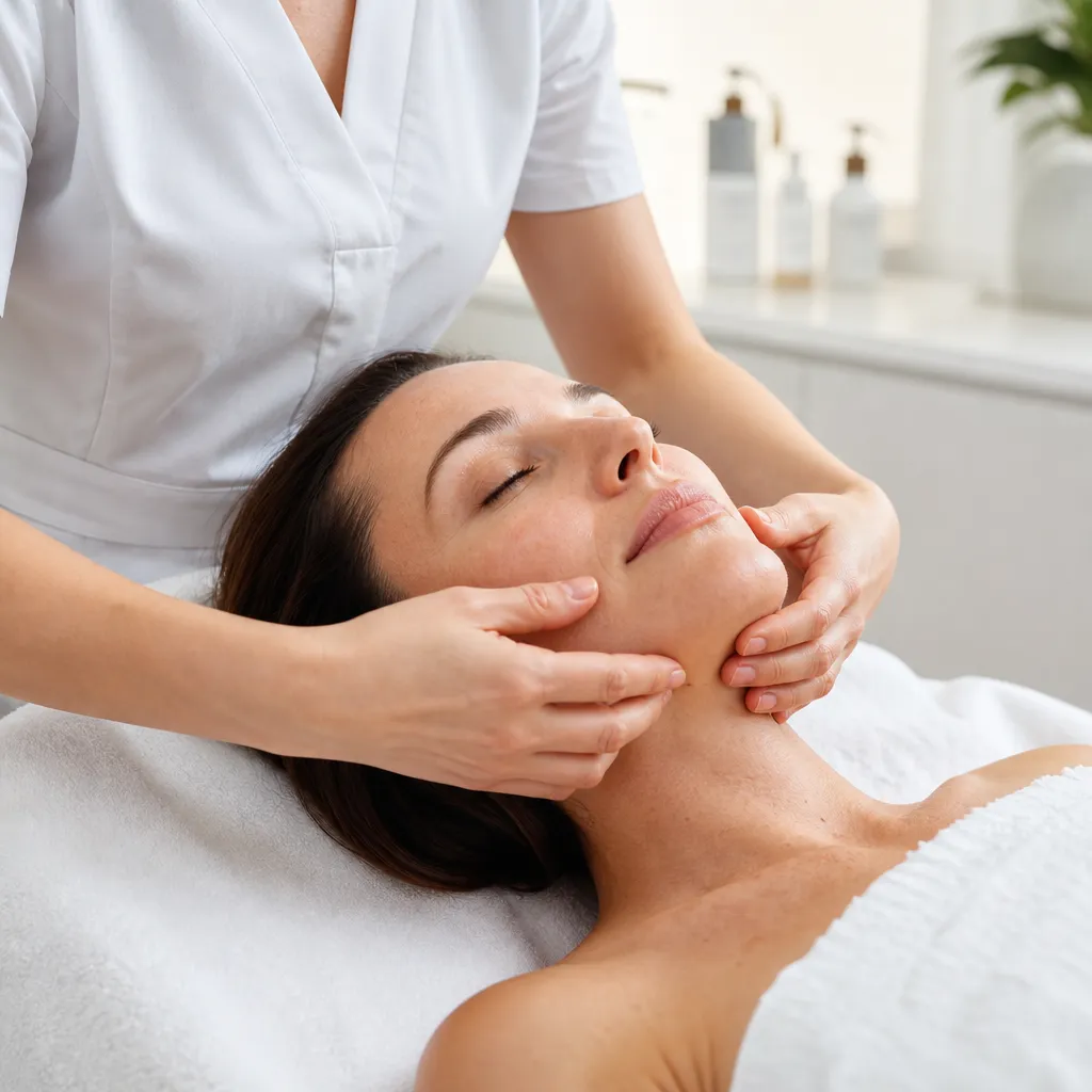 Séance de massage Kobido facial : ajustement de la pression sur le contour de la mâchoire