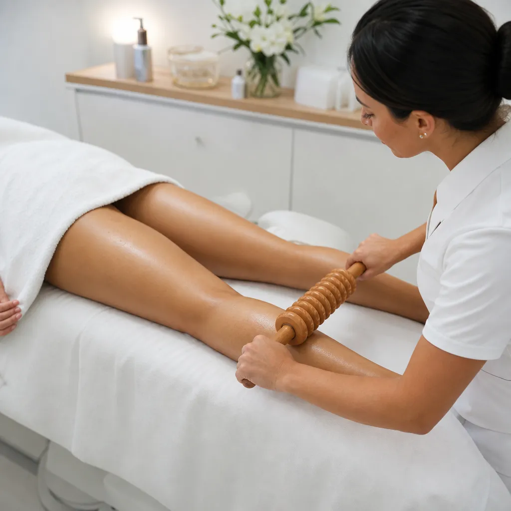 Association madérothérapie et drainage lymphatique manuel sur les jambes
