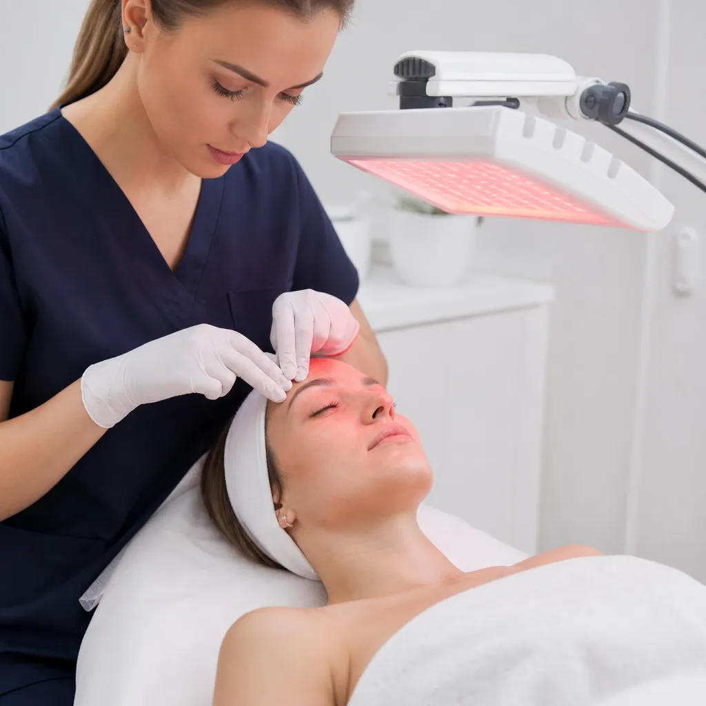 Séance combinée : drainage orbital suivi d’une application de lumière rouge sur le contour des yeux