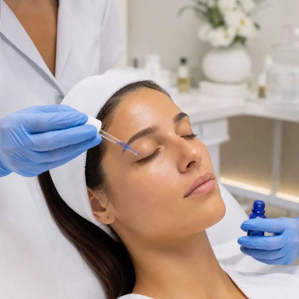 Actifs cosmétiques pour le contour des yeux : caféine 5%, niacinamide 5% et hydrolat de bleuet